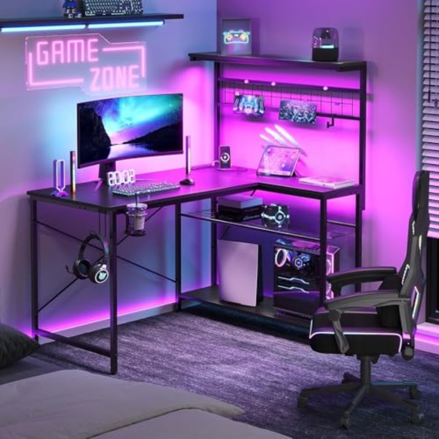 Desk Setup L Shaped - Meja Gaming 42 L dengan Stop